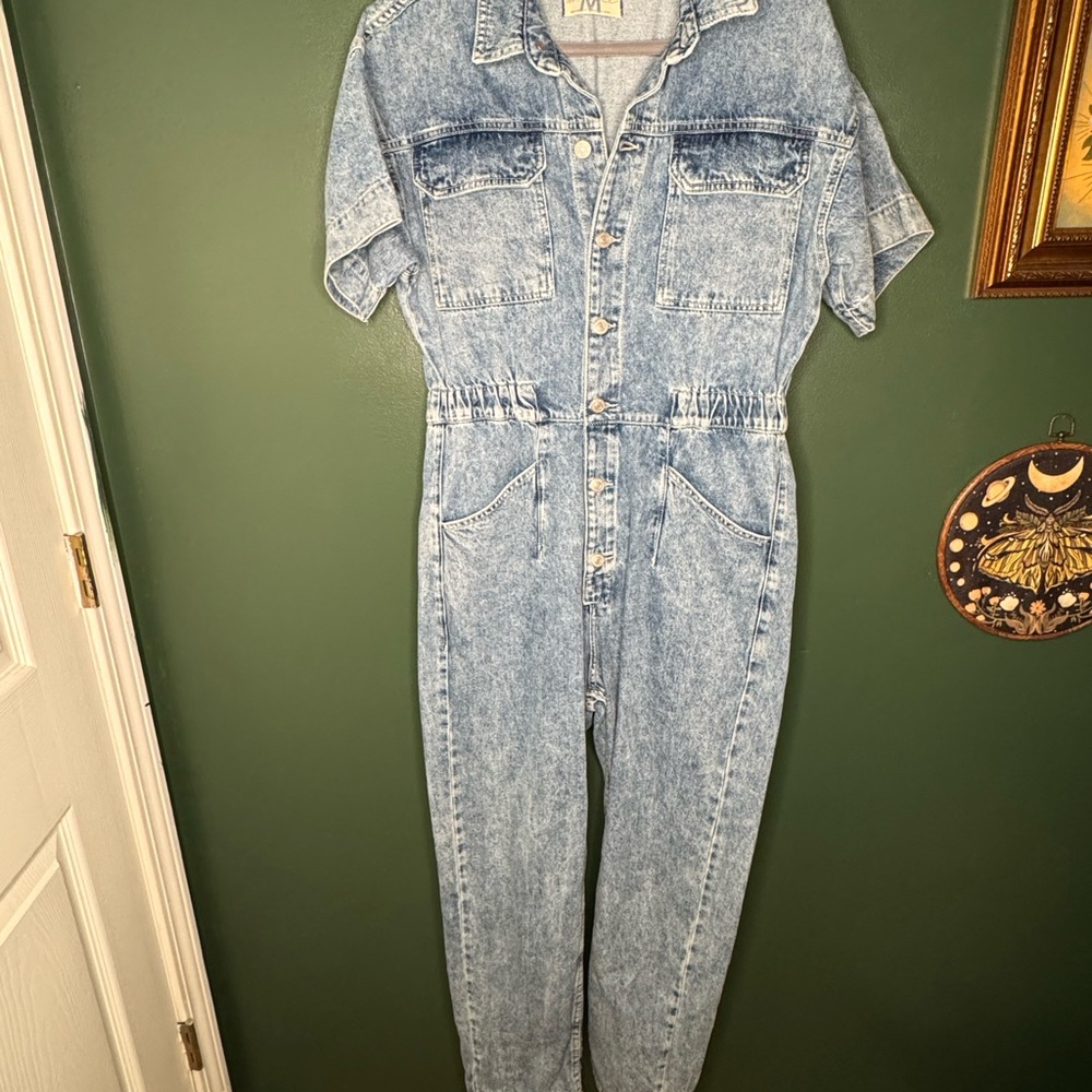 We The Free Acid Wash Denim Jumpsuit in Light Blue